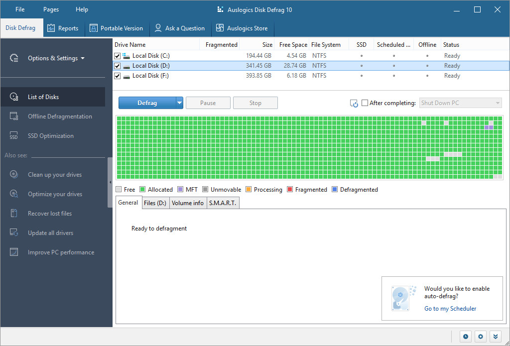 Download Auslogics Disk defrag 